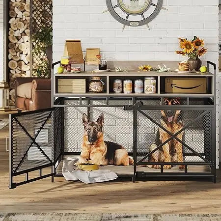 Wooden Dog Crate End Table,48 Inch Dog Kennel with Drawers,Heavy Duty Dog Cage,Decorative Pet Crate