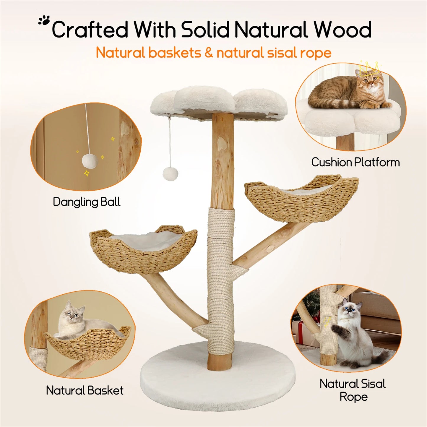 Modern Cat Tree Activity Tower with Plush Cushion and Toy Ball