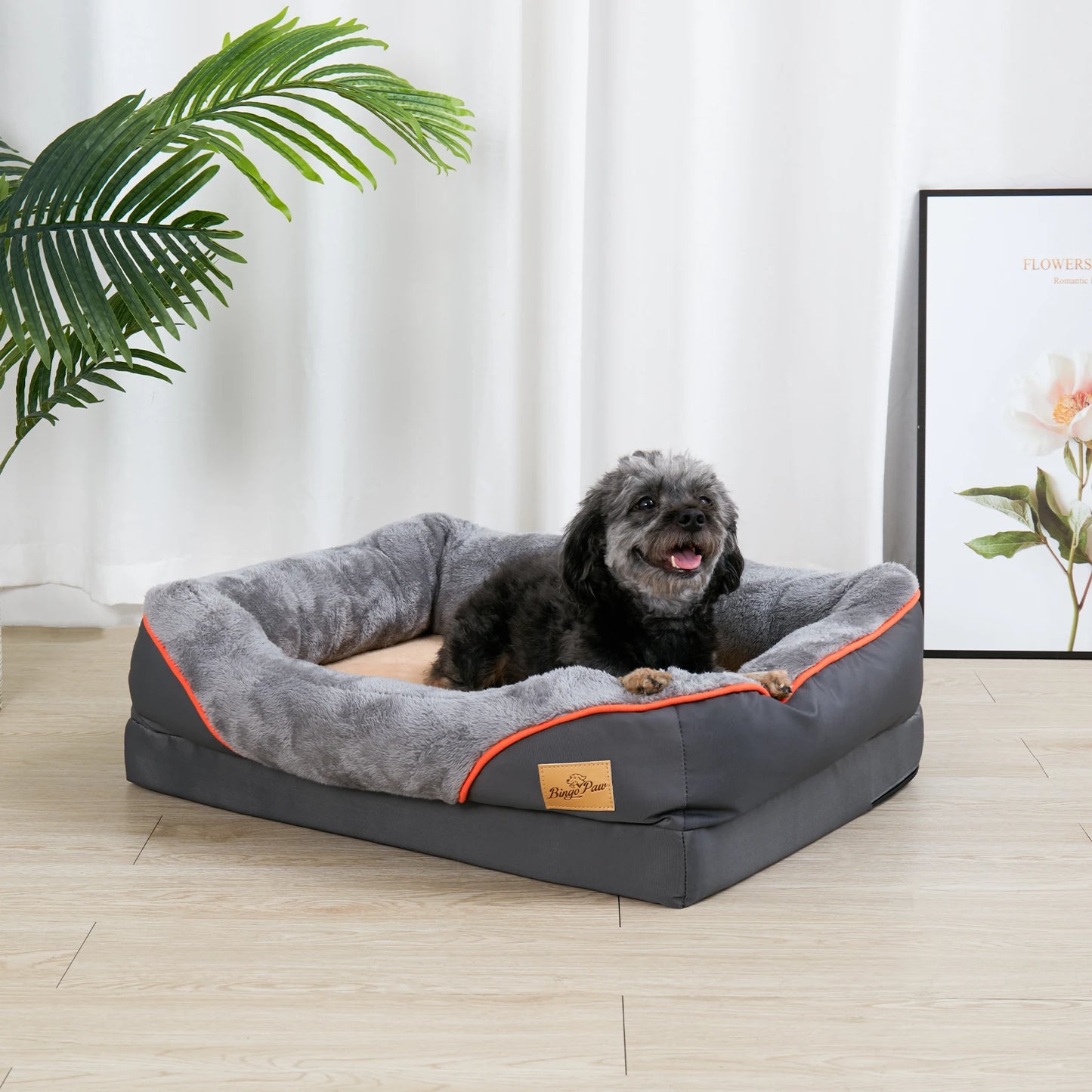 L XL 2XL 3XL Orthopedic Foam Dog Bed With Cotton Bolster And Removable Cover