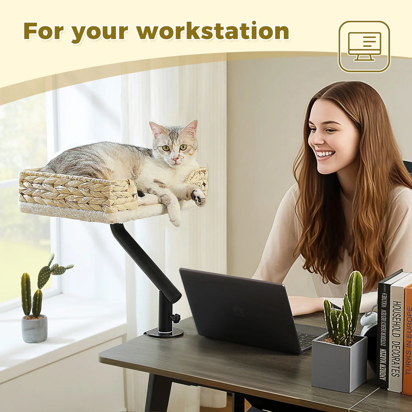 Cat Desk Bed 360 Rotatable Stand For Indoor Cats Hammock