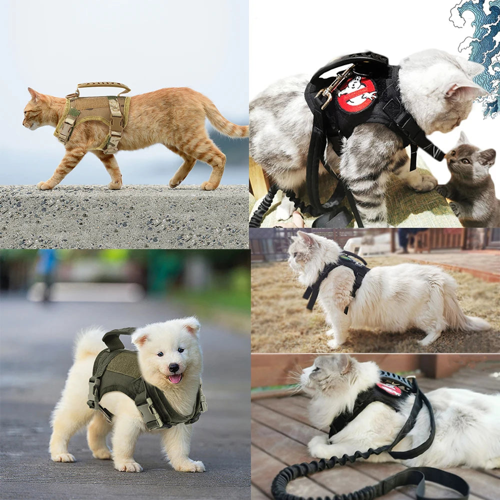 Tactical Cat Harness Leash Set With Handle And 9 Patches