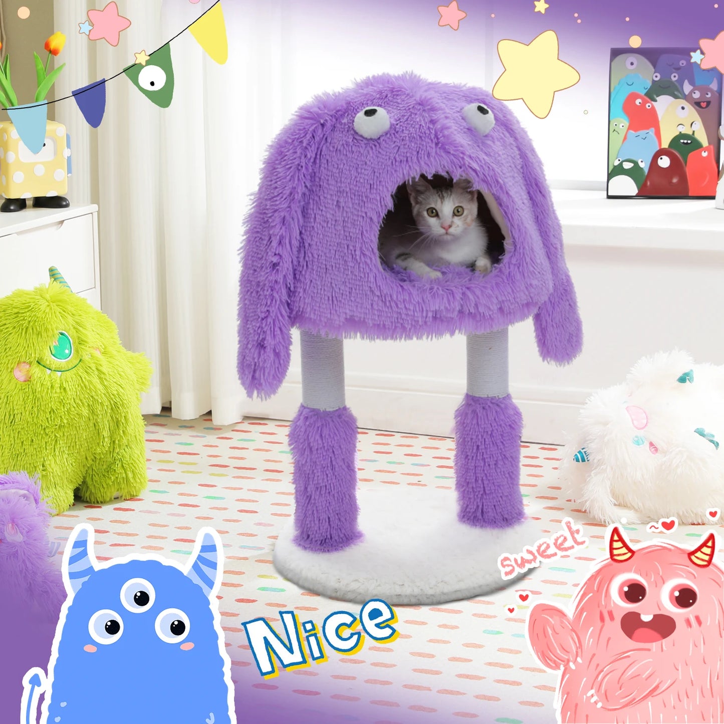 Monster Series Cat Tree Tower with Plush Condo and Funny Ears