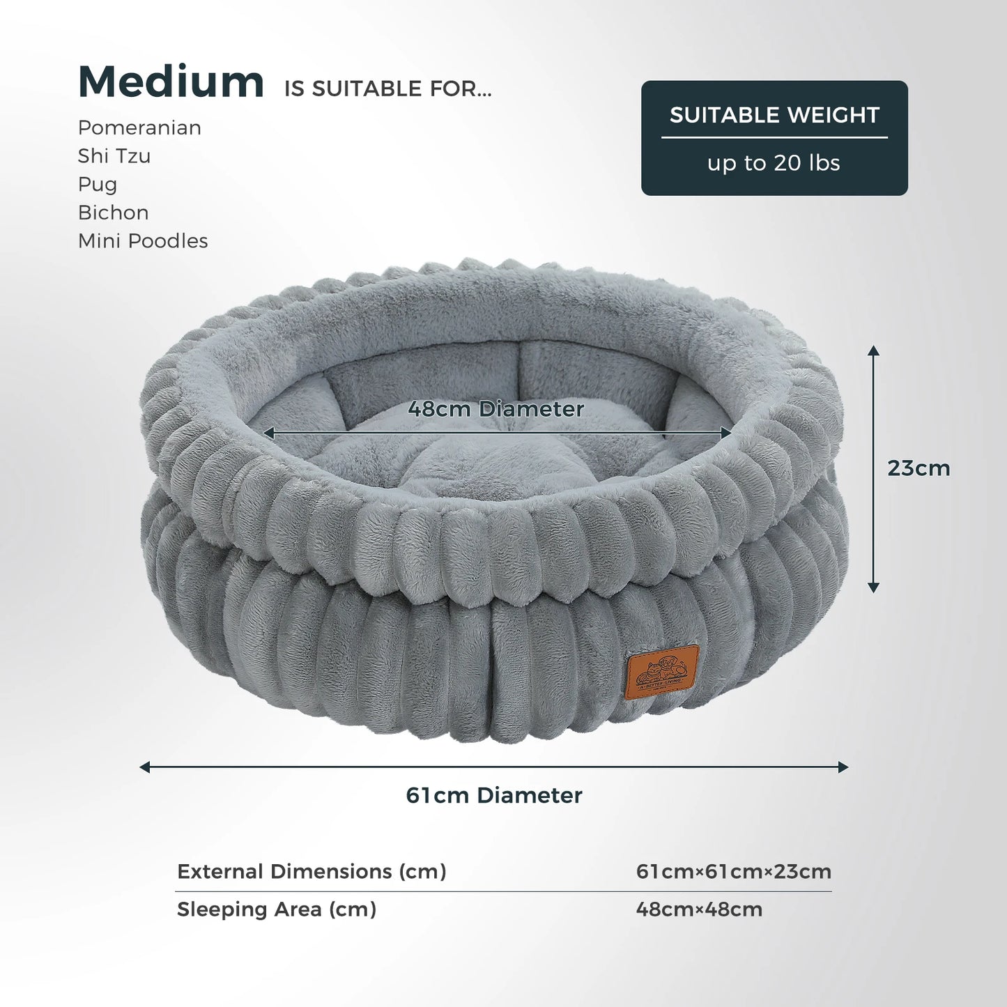 PAWZ Road Round Dog And Cat Bed For Medium Pets Washable Indoor All Seasons