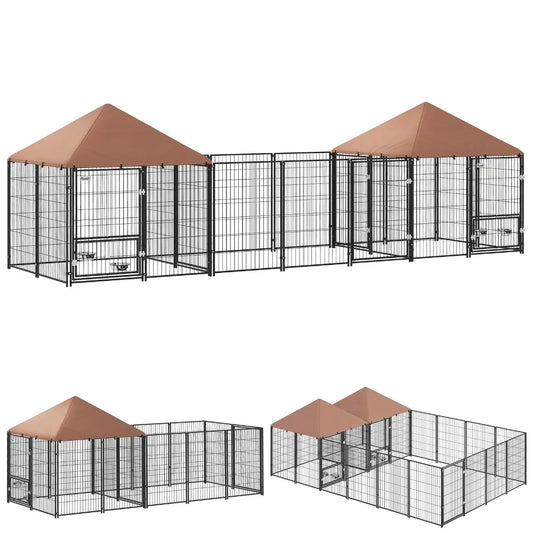Outdoor Dog Kennel with Adjustable Height Bowls for Comfort