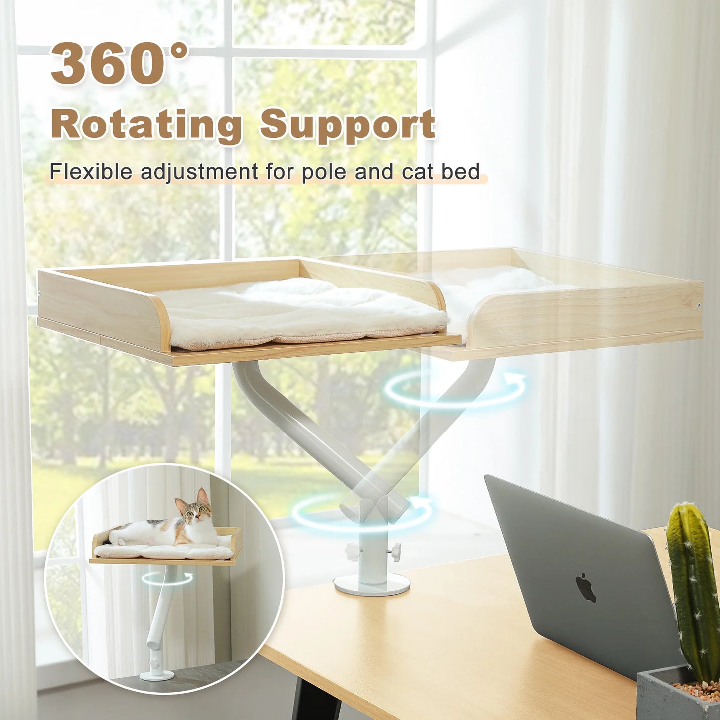 Cat Desk Bed 360 Rotatable Stand For Indoor Cats Hammock
