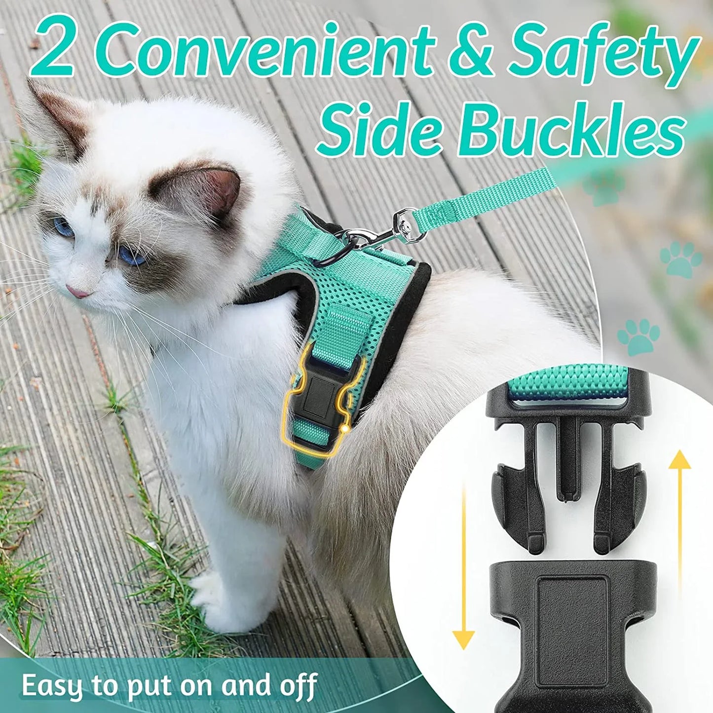 Cat Harness and Leash for Walking, Escape Proof Soft Adjustable Vest Harnesses for Cats, EasyControl Pet collar personalized