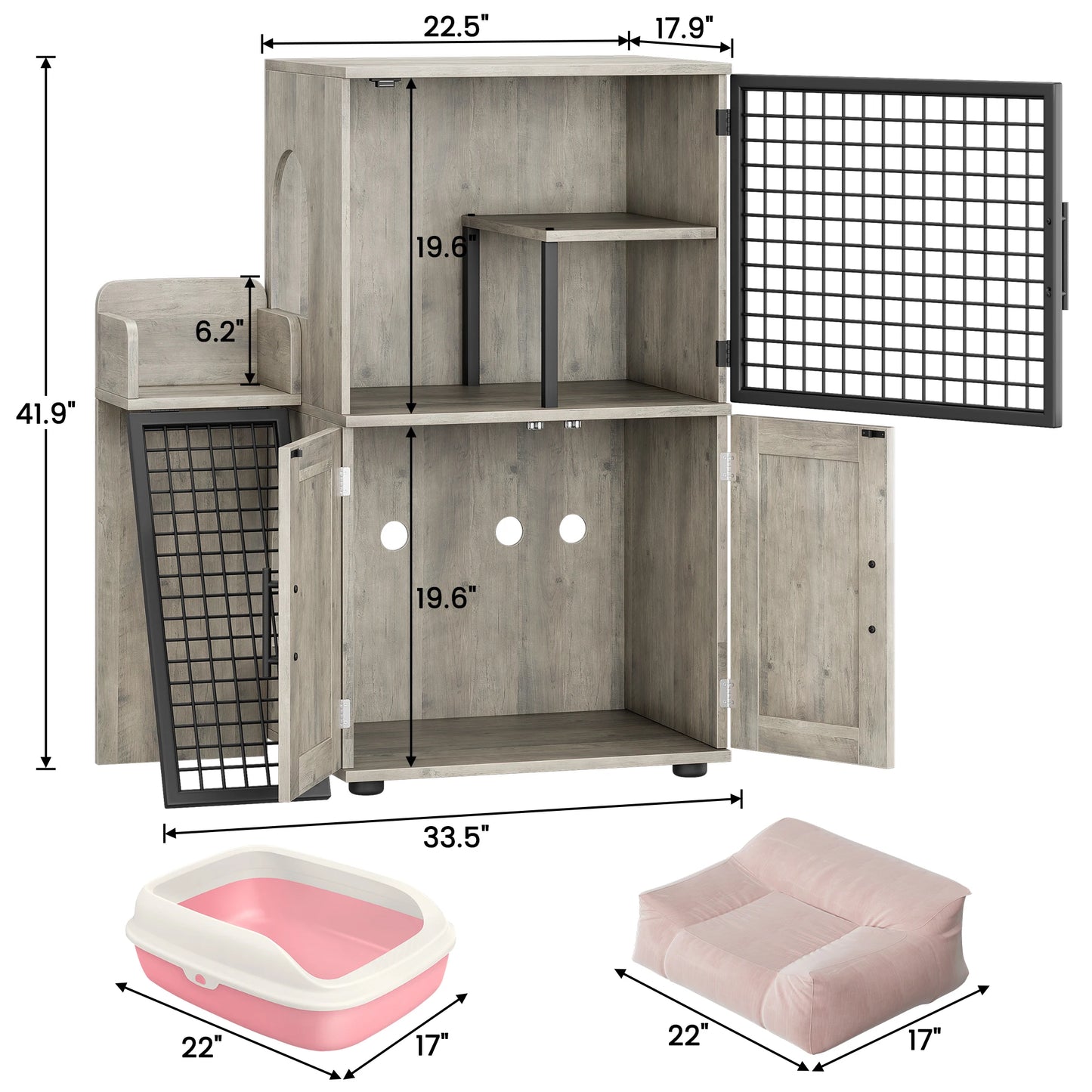Cat Litter Box Enclosure with Platform, Double Layer Cat Litter Hidden Furniture, Hidden Cat Litter Box Enclosure, Cat Cabinet w