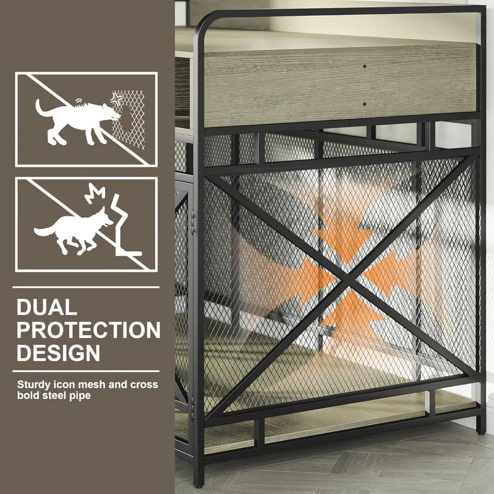 Wooden Dog Crate End Table,48 Inch Dog Kennel with Drawers,Heavy Duty Dog Cage,Decorative Pet Crate