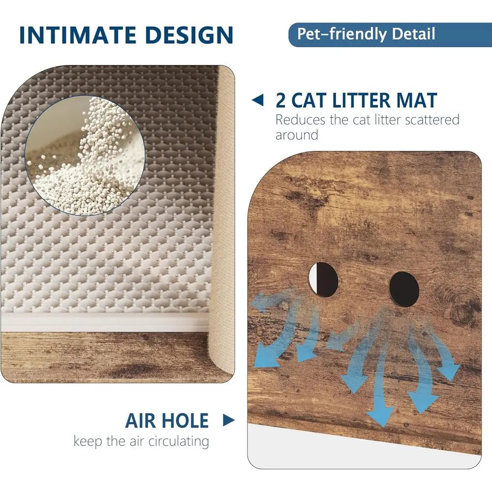 Dual Compartment Cat Litter Cabinet Odor Controlled