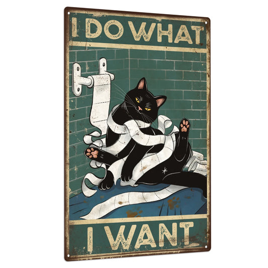 Putuo Decor Black Cat Tin Sign for Bathroom Wall Art Decor