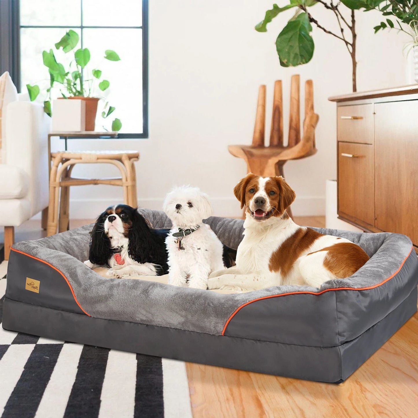 L XL 2XL 3XL Orthopedic Foam Dog Bed With Cotton Bolster And Removable Cover