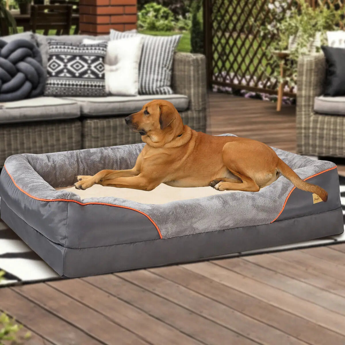 L XL 2XL 3XL Orthopedic Foam Dog Bed With Cotton Bolster And Removable Cover
