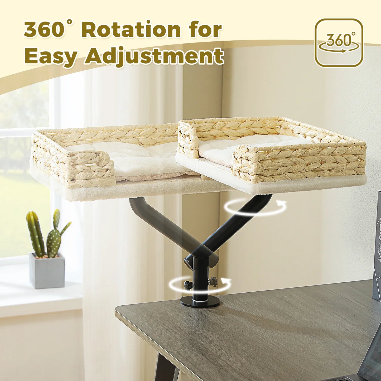 Cat Desk Bed 360 Rotatable Stand For Indoor Cats Hammock