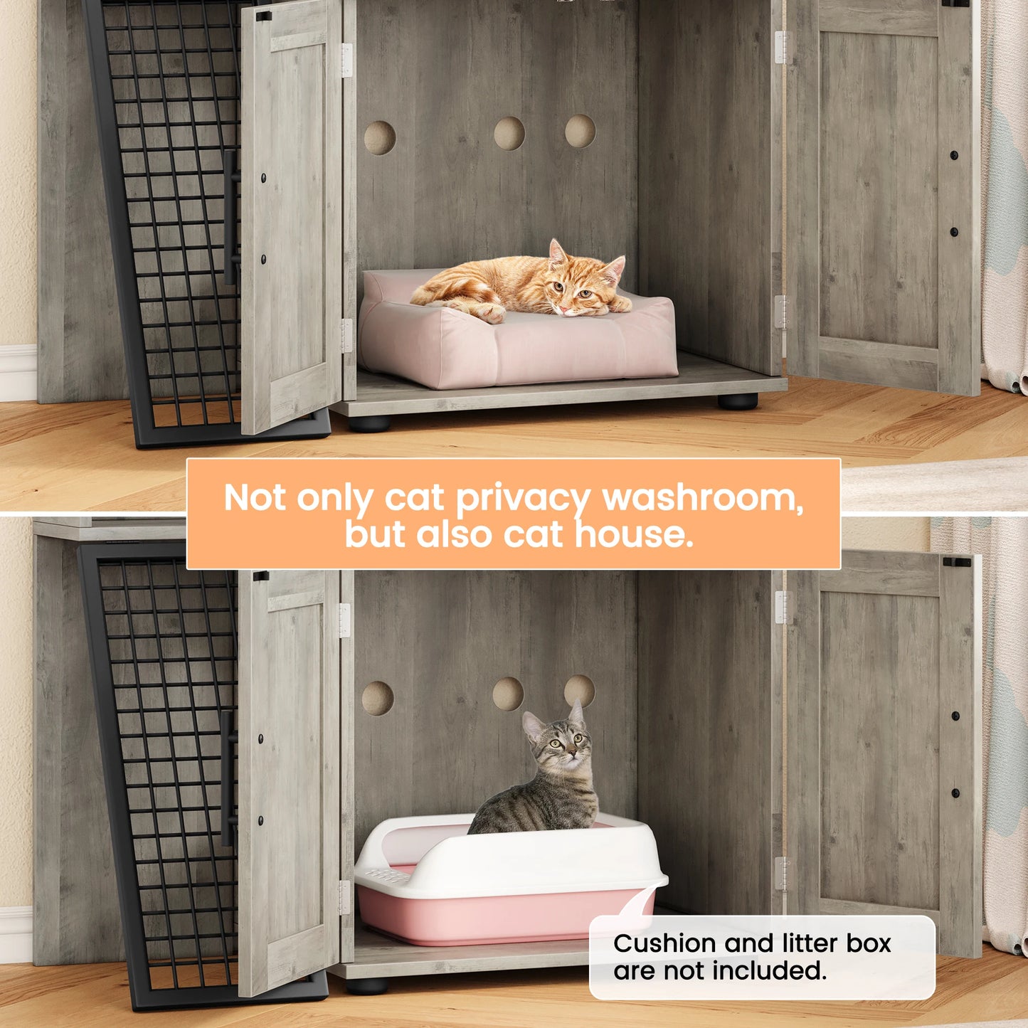 Cat Litter Box Enclosure with Platform, Double Layer Cat Litter Hidden Furniture, Hidden Cat Litter Box Enclosure, Cat Cabinet w