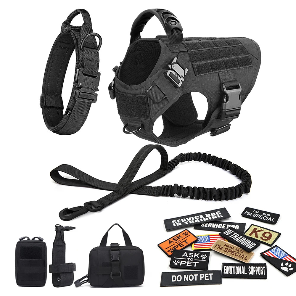 Military Tactical Dog Harness Vest With Leash Patches Set For Malinois