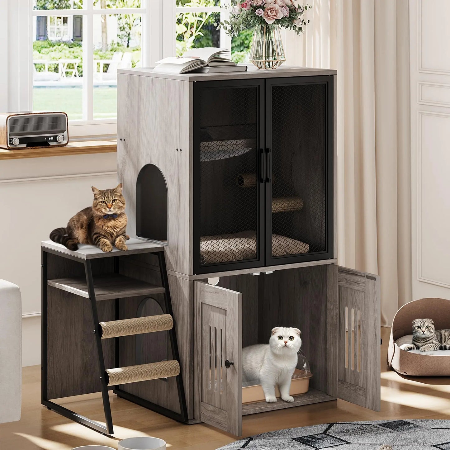 Enclosed Cat Litter Box Furniture With Doors Odor Control