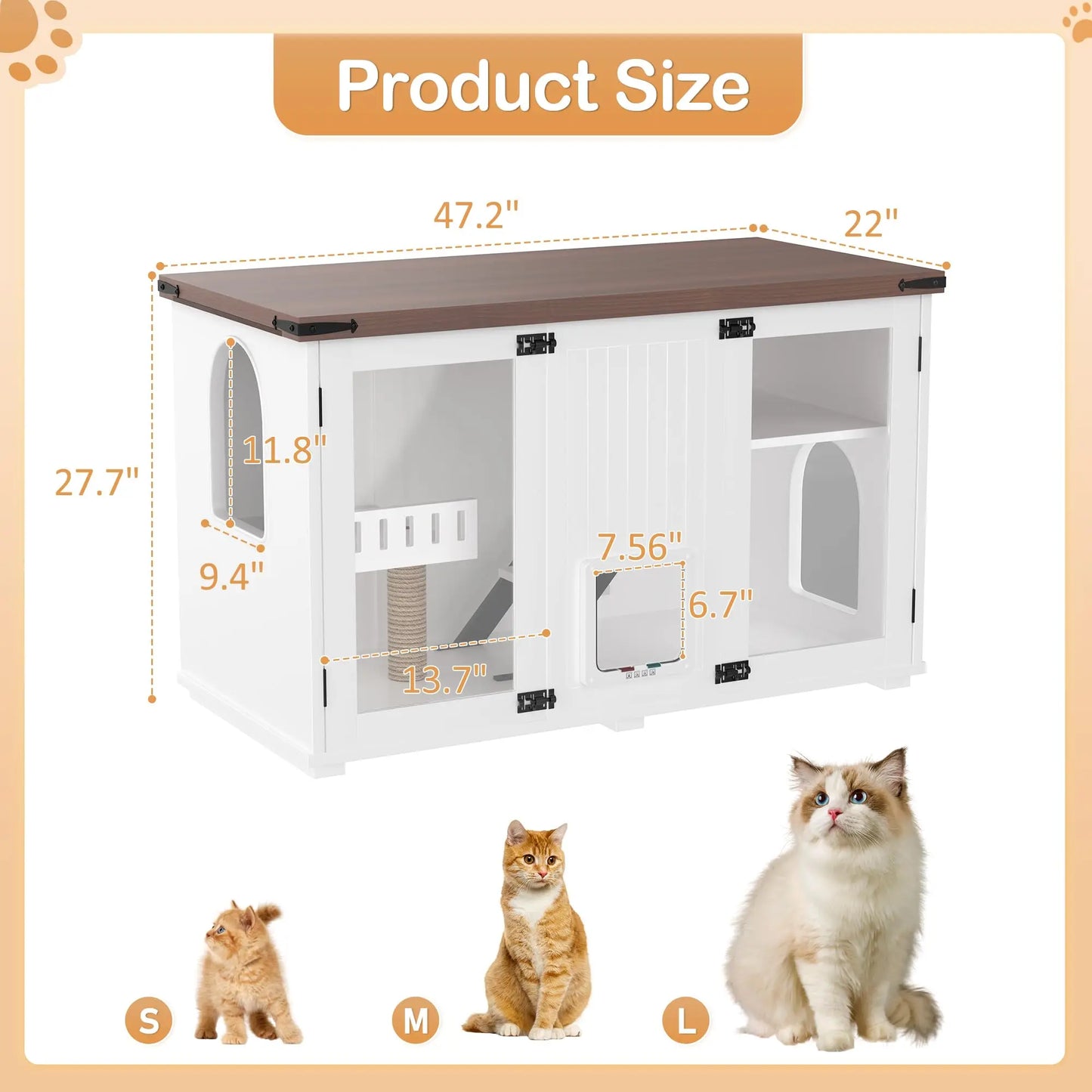 47.25 Inch Cat House Litter Box Enclosure With LED Light Scratch Pad And Stairs