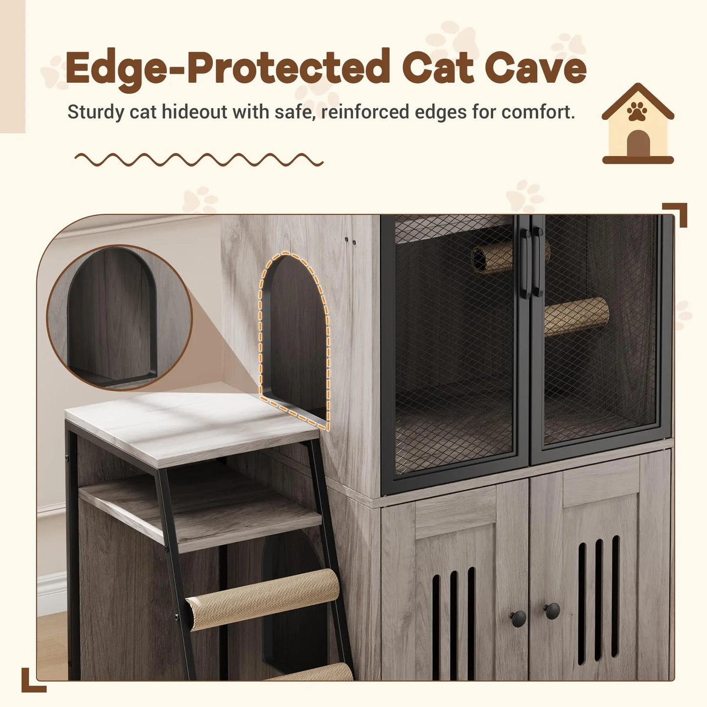 Enclosed Cat Litter Box Furniture With Doors Odor Control