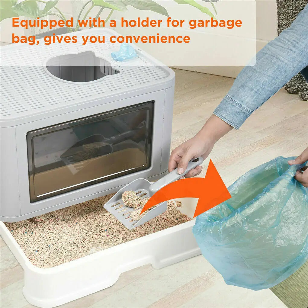 Foldable Cat Litter Box With Massager Scoop Front Entry Design