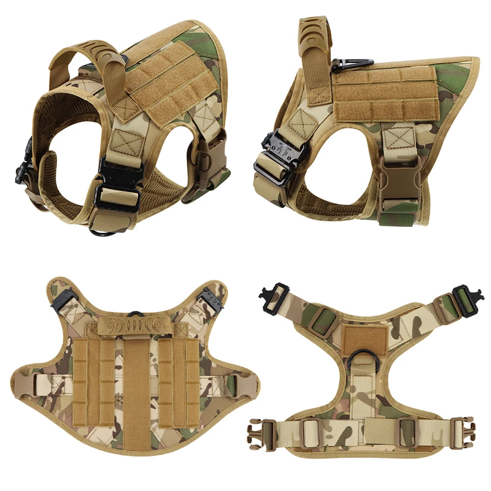Military Tactical Dog Harness Vest With Leash Patches Set For Malinois