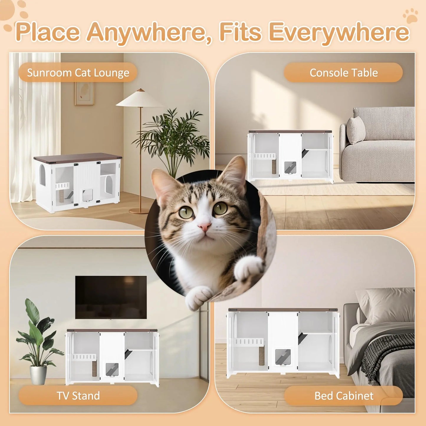 47.25 Inch Cat House Litter Box Enclosure With LED Light Scratch Pad And Stairs