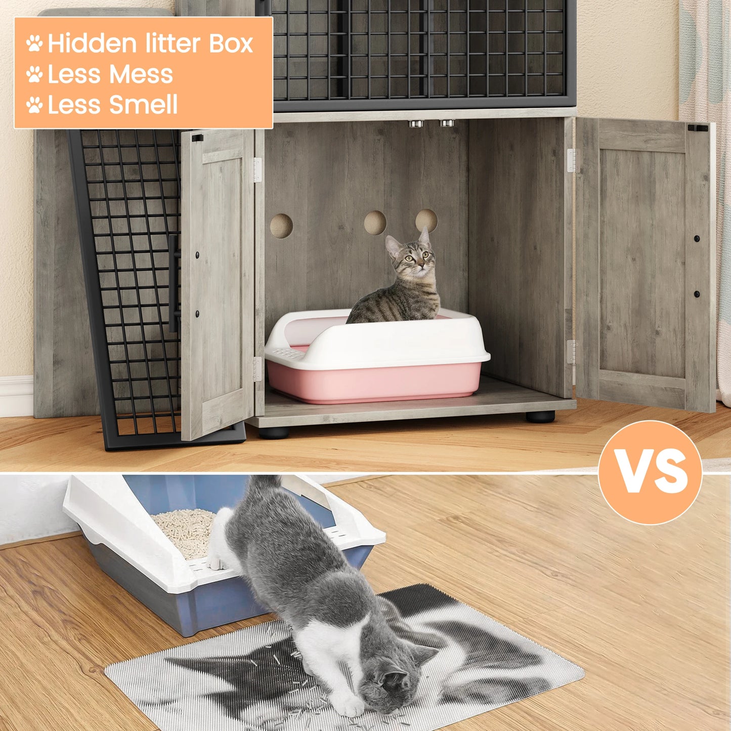 Cat Litter Box Enclosure with Platform, Double Layer Cat Litter Hidden Furniture, Hidden Cat Litter Box Enclosure, Cat Cabinet w