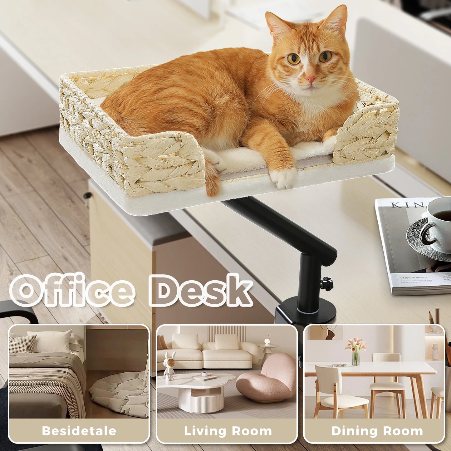 Cat Desk Bed 360 Rotatable Stand For Indoor Cats Hammock