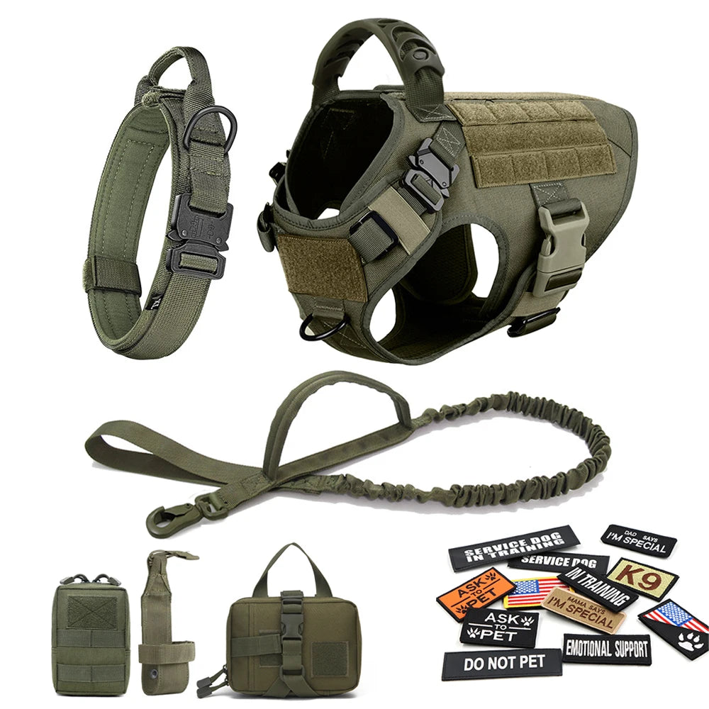 Military Tactical Dog Harness Vest With Leash Patches Set For Malinois