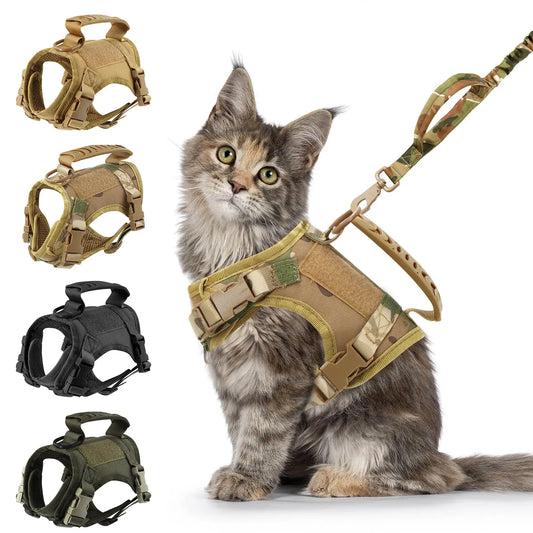 Tactical Cat Harness Leash Set With Handle And 9 Patches