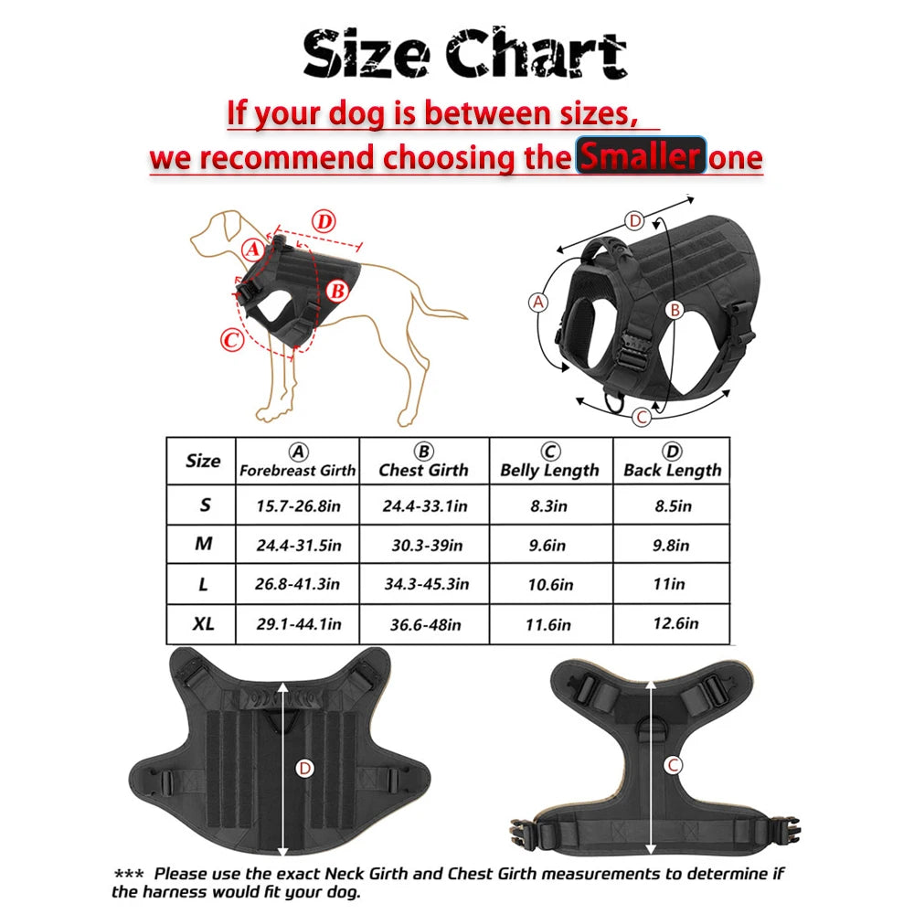 Military Tactical Dog Harness Vest With Leash Patches Set For Malinois