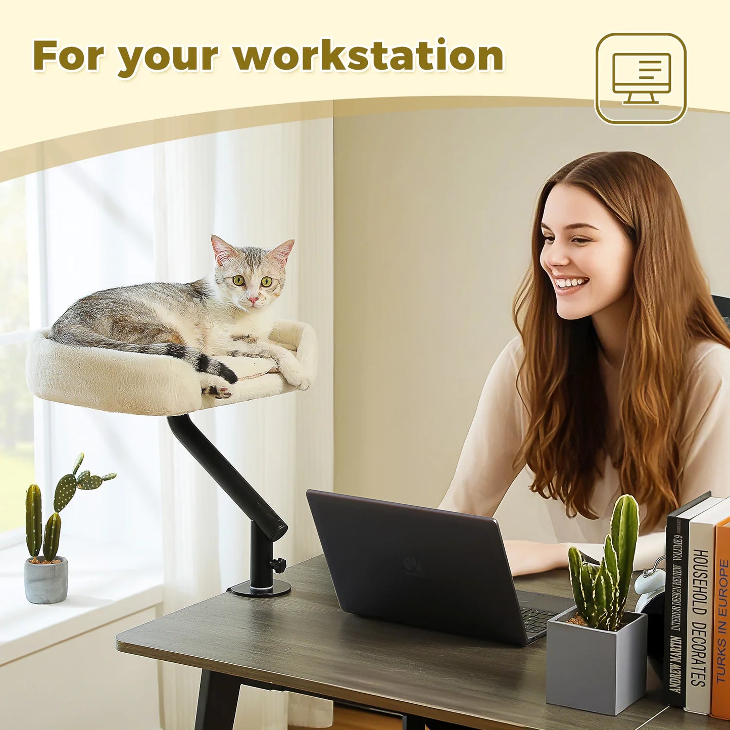 Cat Desk Bed 360 Rotatable Stand For Indoor Cats Hammock