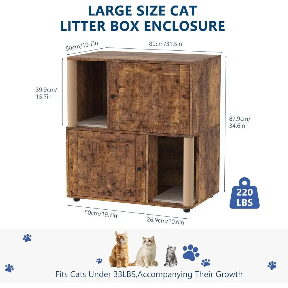 Dual Compartment Cat Litter Cabinet Odor Controlled
