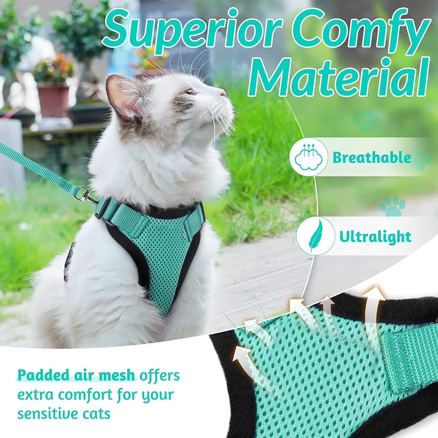 Cat Harness and Leash for Walking, Escape Proof Soft Adjustable Vest Harnesses for Cats, EasyControl Pet collar personalized