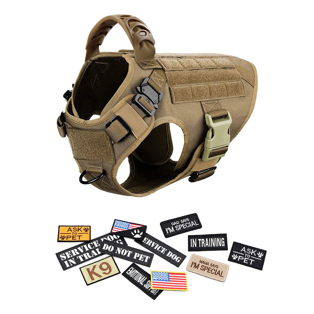 Military Tactical Dog Harness Vest With Leash Patches Set For Malinois