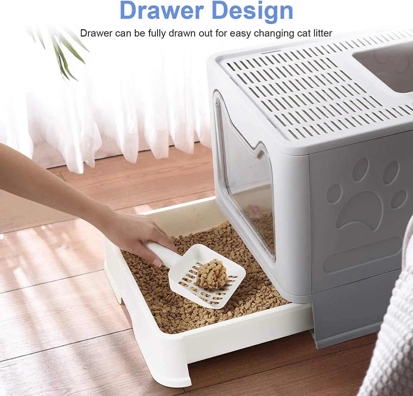 Extra Large Hooded Cat Litter Tray with Scoop and Drawer